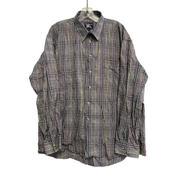 Burberry Gray Red Yellow Plaid Long Sleeve Cotton Button Down Shirts Sz XL GS - Picture 1 of 8